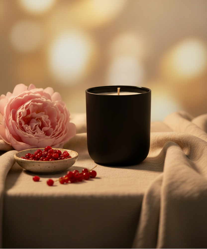 Black Vessel – Linen & Peonies
