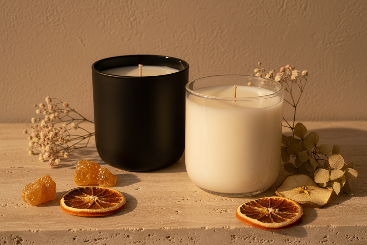 Both candles — travertine sunset