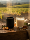 Both candles — vineyard golden hour