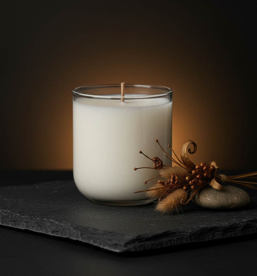 Clear glass candle — solo moody